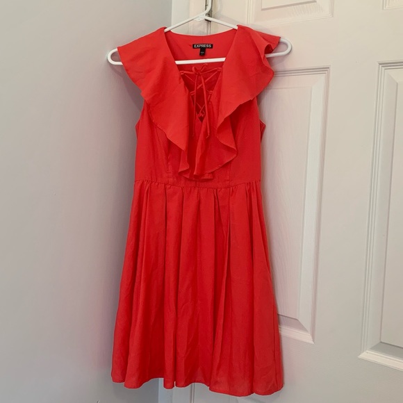 Express Ruffle Lace-Up Pleated Dress - Picture 3 of 5